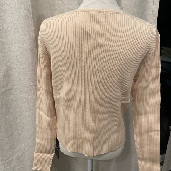 Cream Ribbed Tie-Front Cardigan - Picture 3 of 7